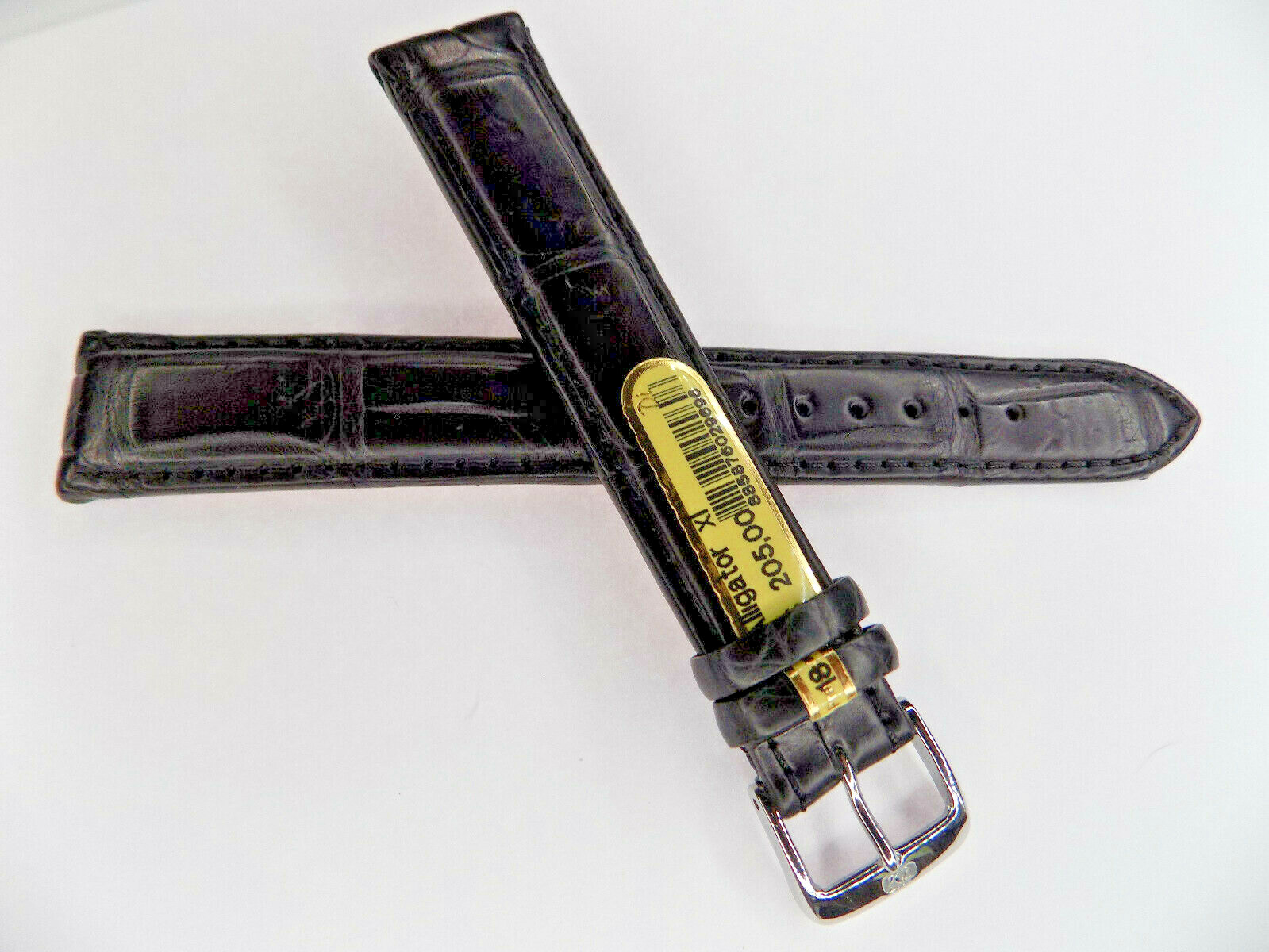 NATURAL SKIN VARIES Di-Modell Black Genuine Alligator 18mm EXTRA LONG Watch Band