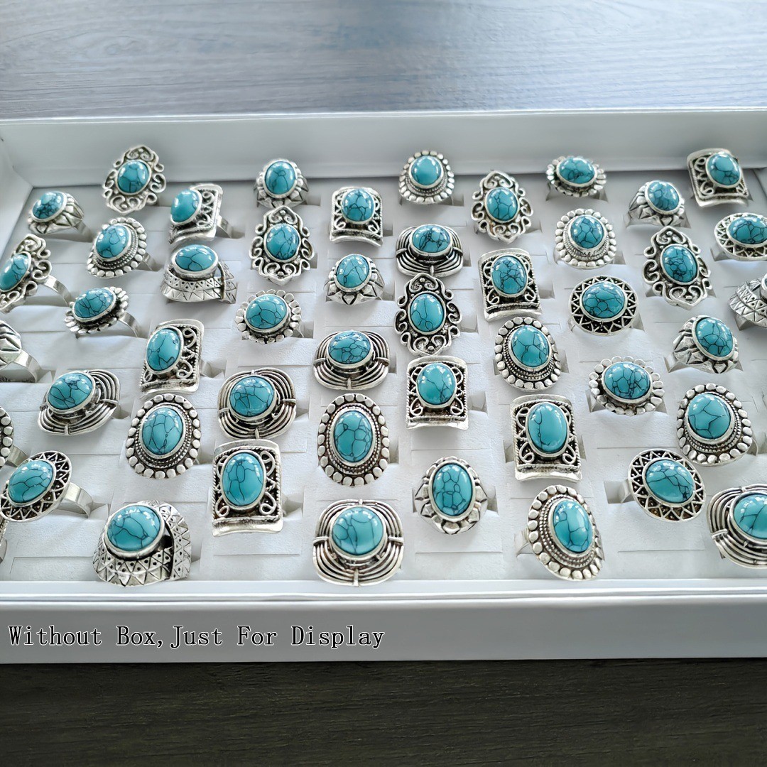 Wholesale Turquoise Jewelry Lots 30pcs Men’s Women’s Rings Natural Stone Rings