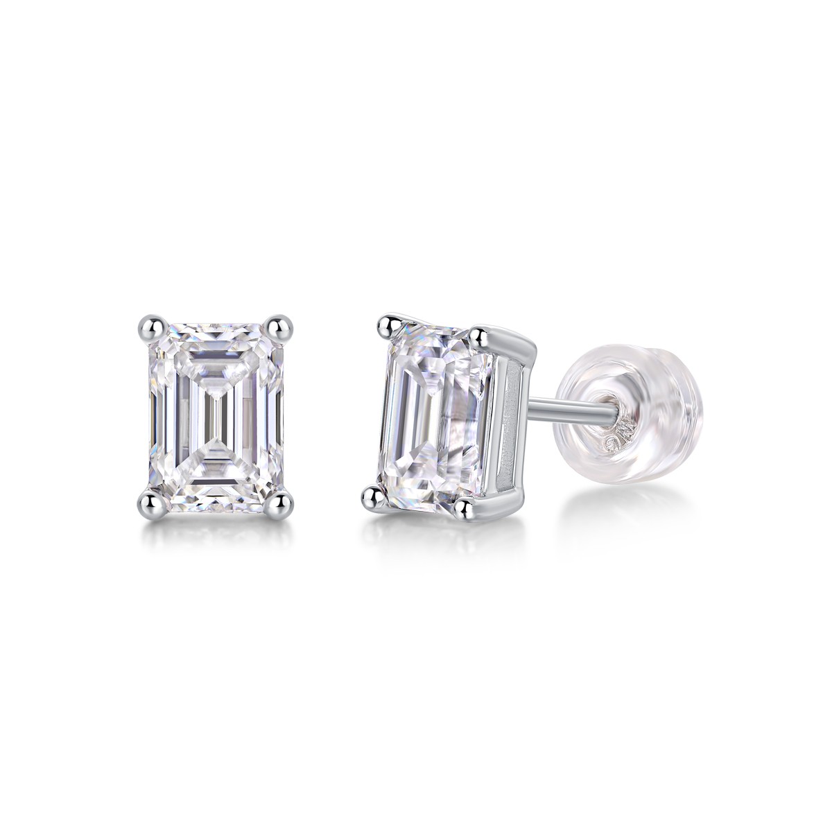 Luxury Moissanite Octagonal 5×7 Stud Earrings – S925 Sterling Silver – Platinum-