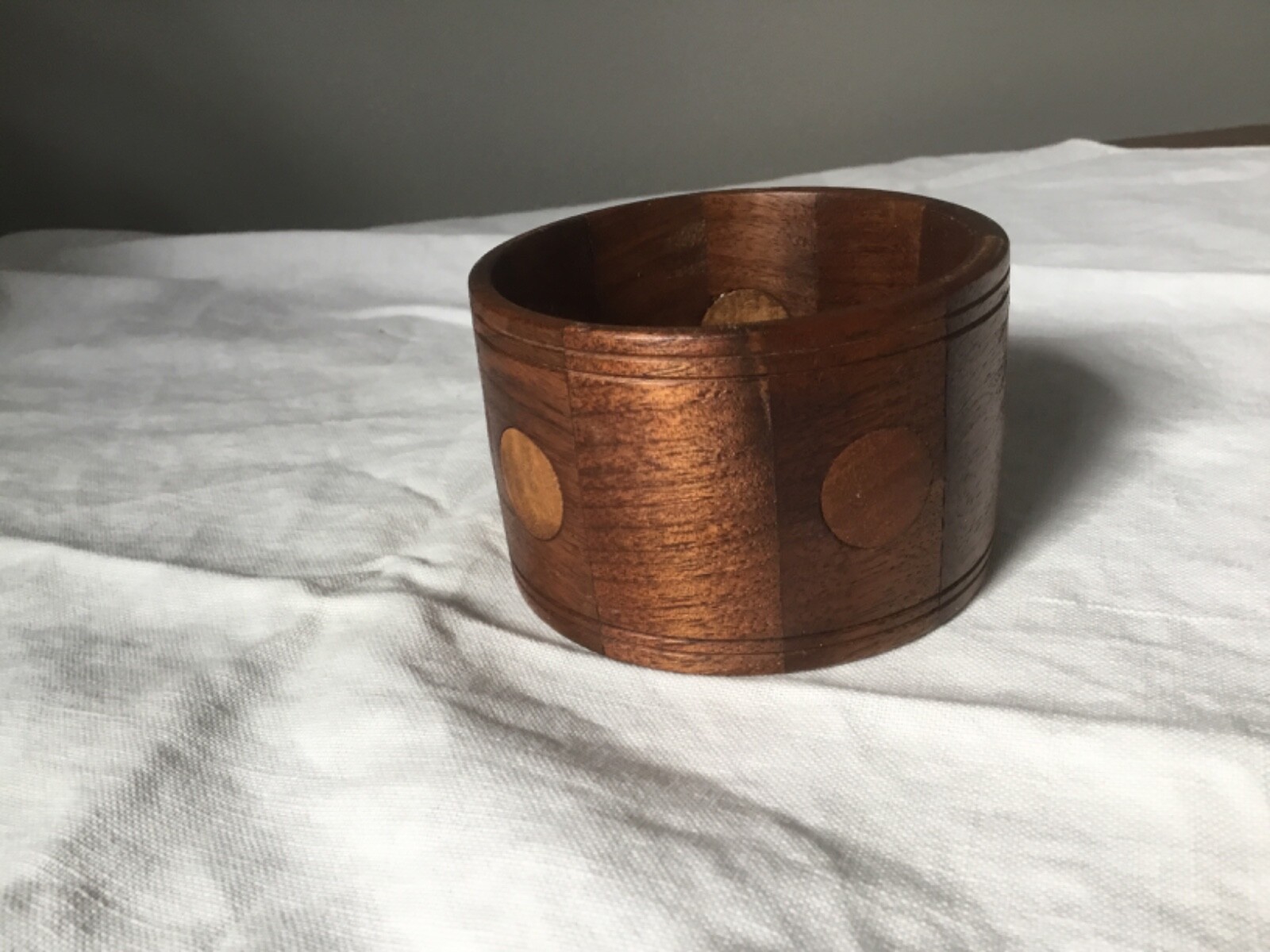 Vtg HANDMADE WOODEN BRACELET Inlaid 1 7/8 “ WALNUT Boho Hippie Chunky