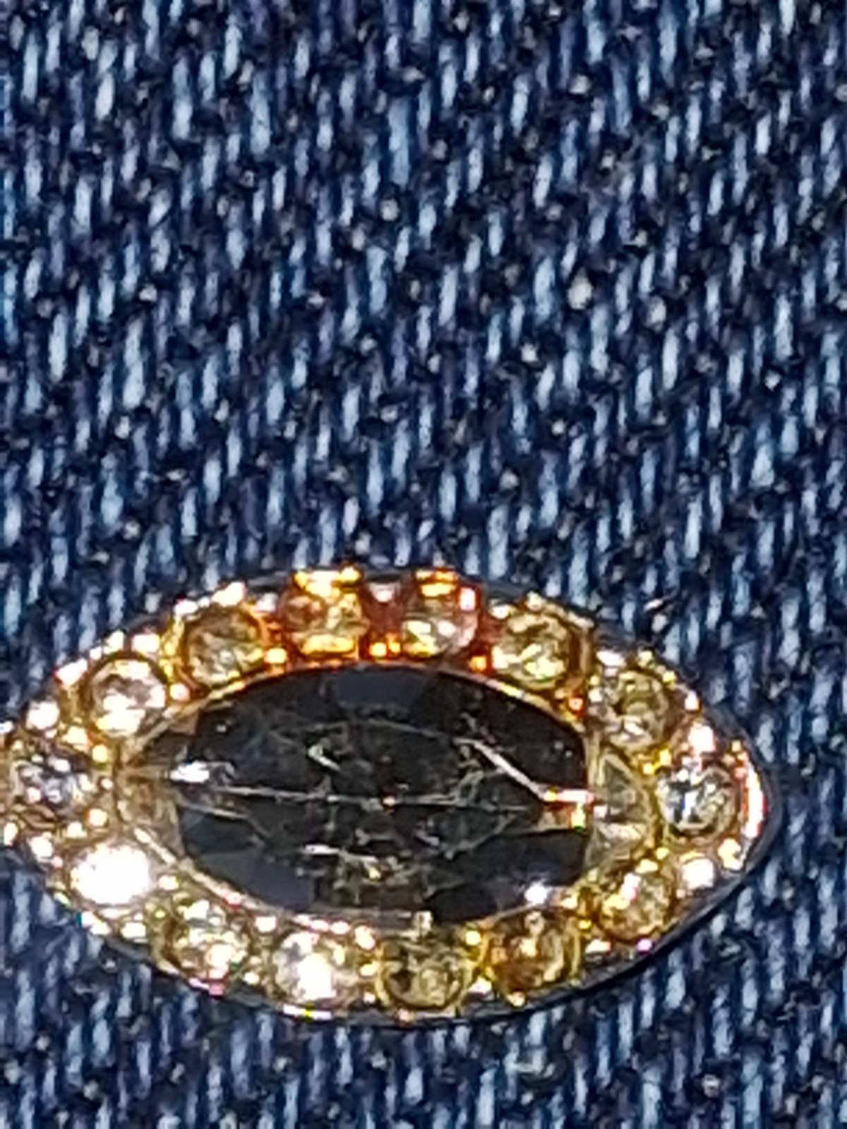 Gold Tone Oval Pin 1.5 Carat Marquette Cut Diamond / Stone Cluster Setting