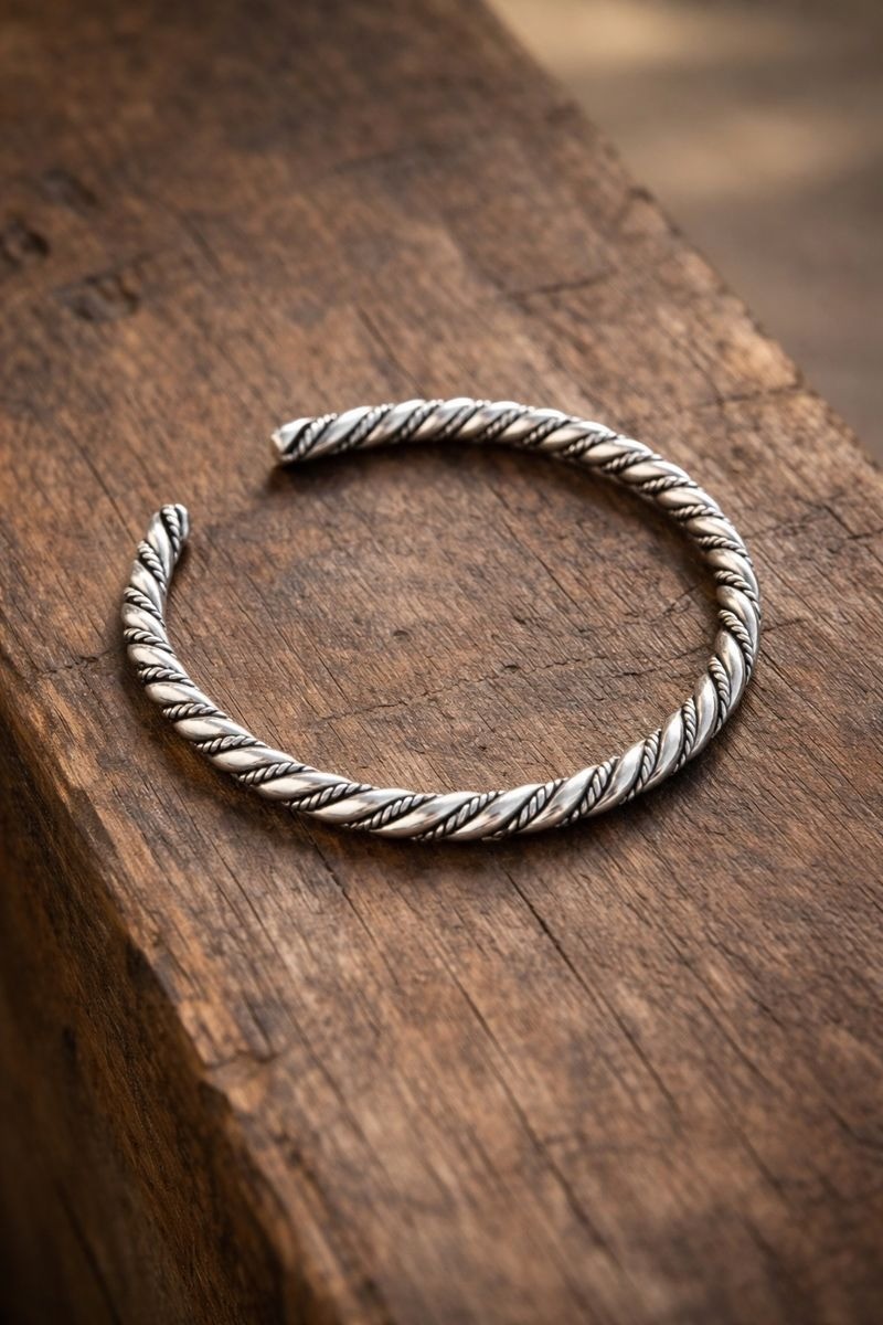 Twisted Open Cuff Braided Bracelets 925 Sterling Silver Mens Adjustable Bangle