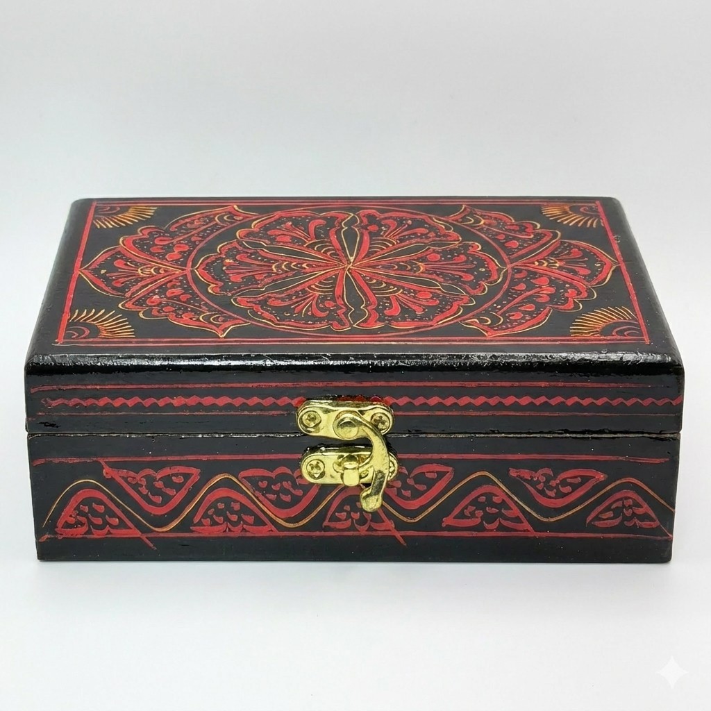 Handcrafted Wooden Gift Box with Exquisite Lacquer Artwork