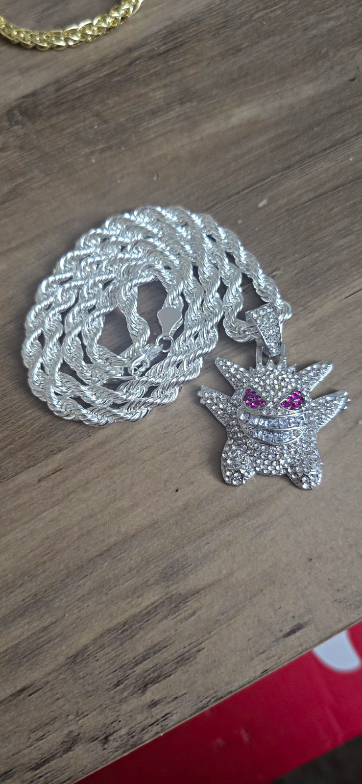925 Stamped 6mm Rope Chain Necklace With Silver Toned Cz Gengar Pendant
