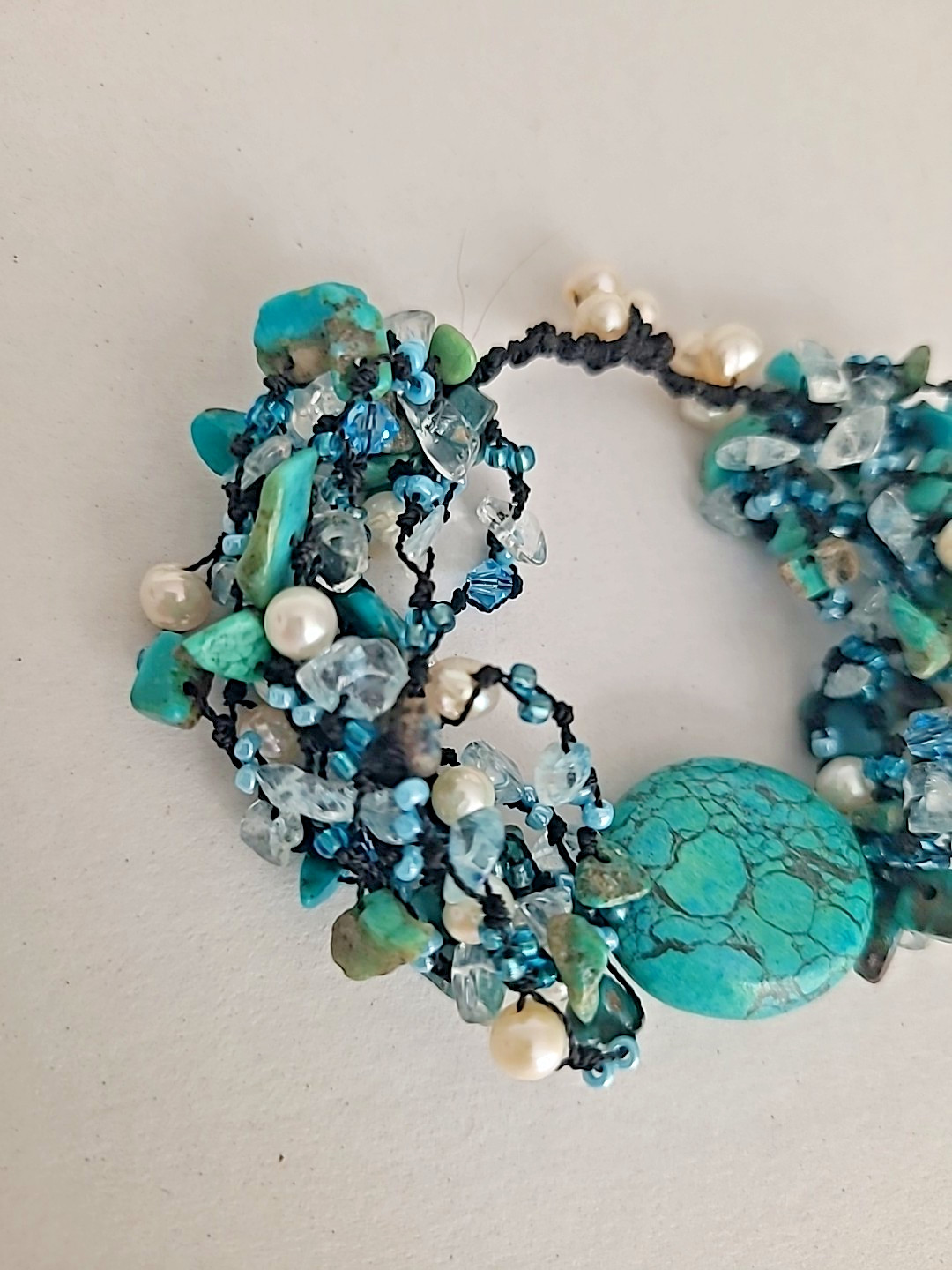 Handmade Turquoise And Freshwater Pearl Beaded Bracelet