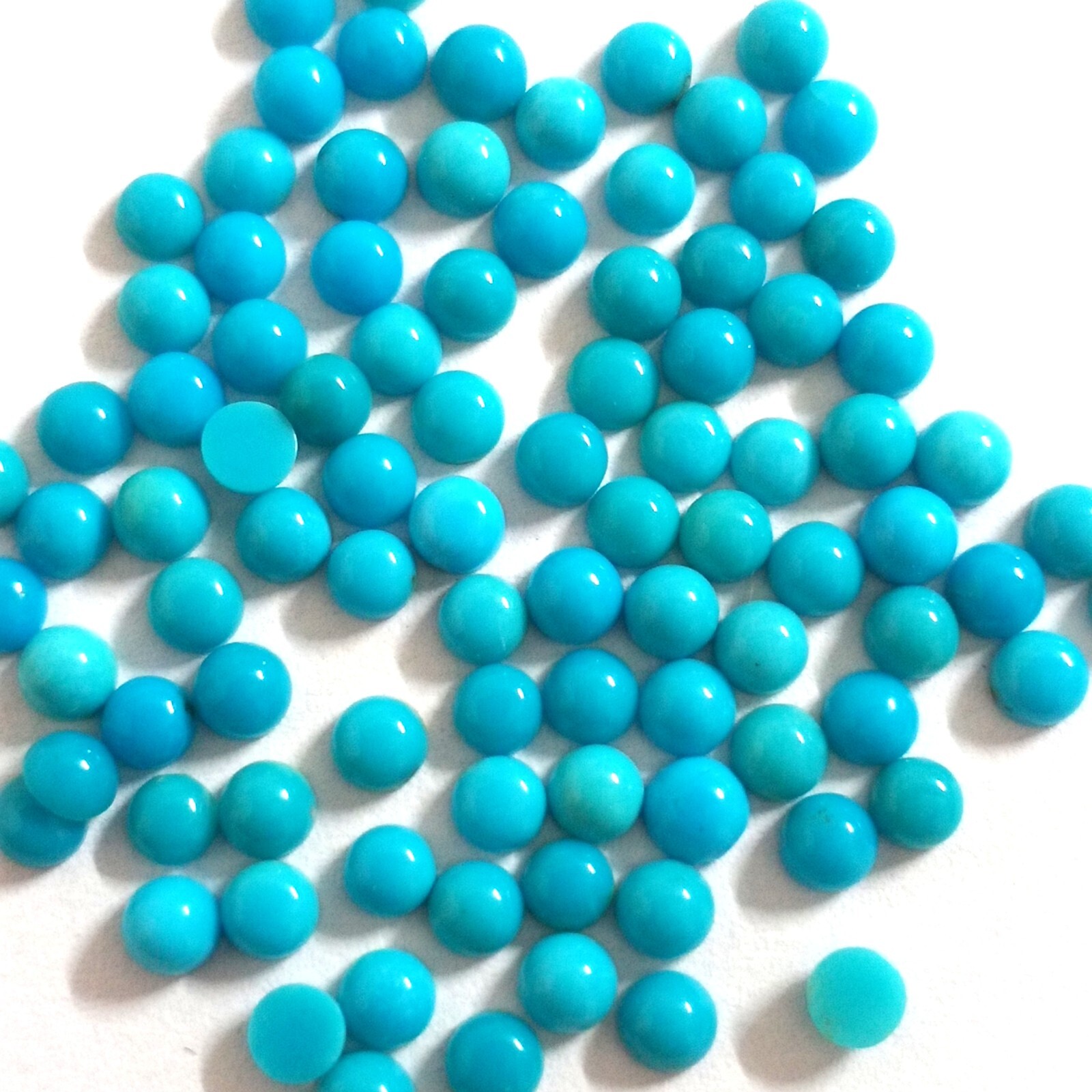 Natural Turquoise Round Cabochon Calibrated Size 2mm To 4mm Flat Back Gemstone
