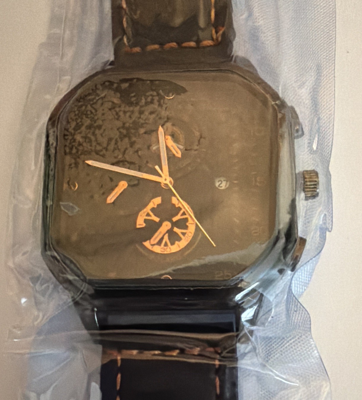 Men’s Square Big Dial Watch – PU Leather Strap, Casual Sport Style