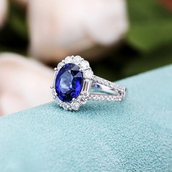 3.60 Ct Oval Natural Sapphire & Diamond Wedding Ring 14K White Gold Size 7