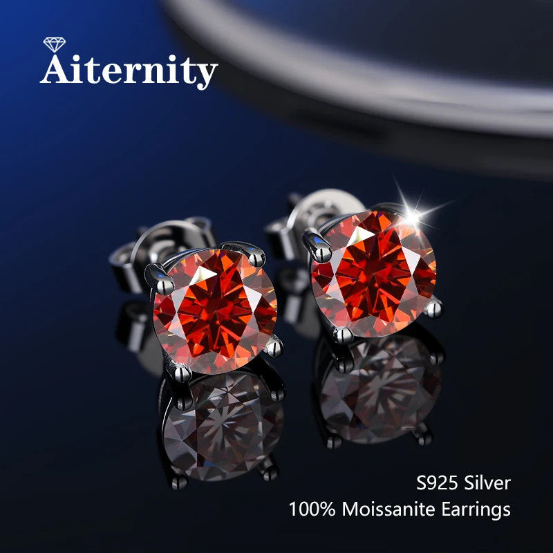 100% Real Sterling Silver S925 Moissanite Stud Earrings D VVS1 Pass GRA Test