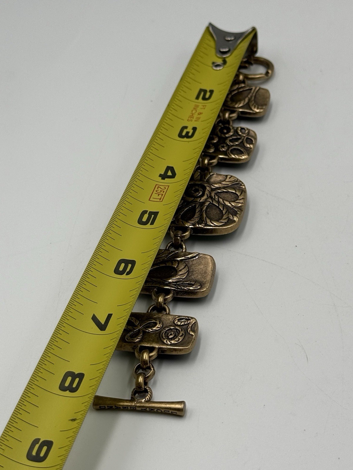 Lucky Brand Gold Tone Wood Resin Statement Toggle Bracelet Boho Retro
