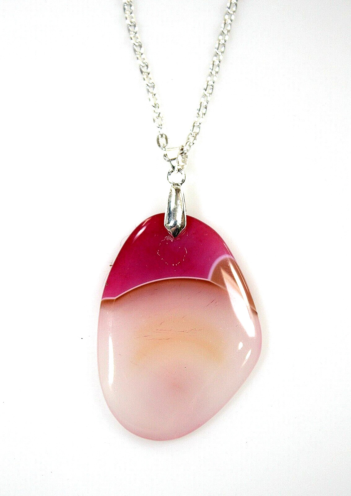Onyx Agate BOHO Pendant Necklace Pink Cream Beige Stone Unique Satement Jewelry