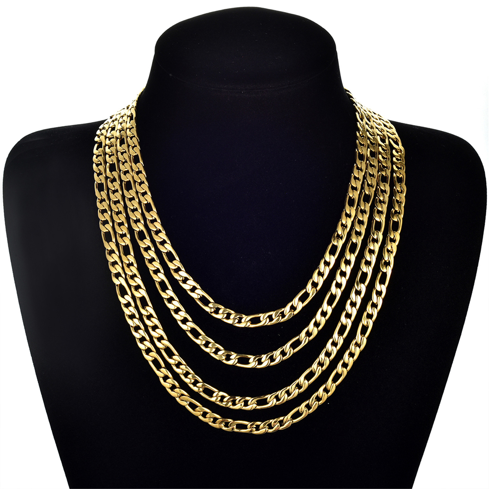 Stainless Steel 14K Gold Plated Figaro Chain Womens Mens Necklace 16-26″ *G033