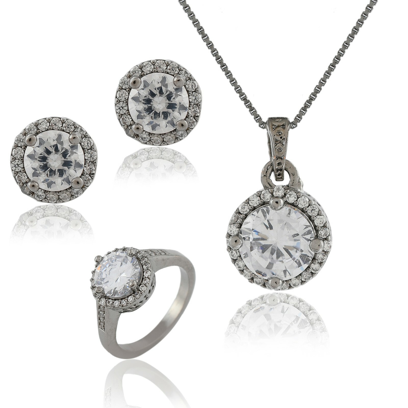 Pendant Necklace Set Earring Ring Wedding Sets Women Cubic Zirconia Jewelry Gift