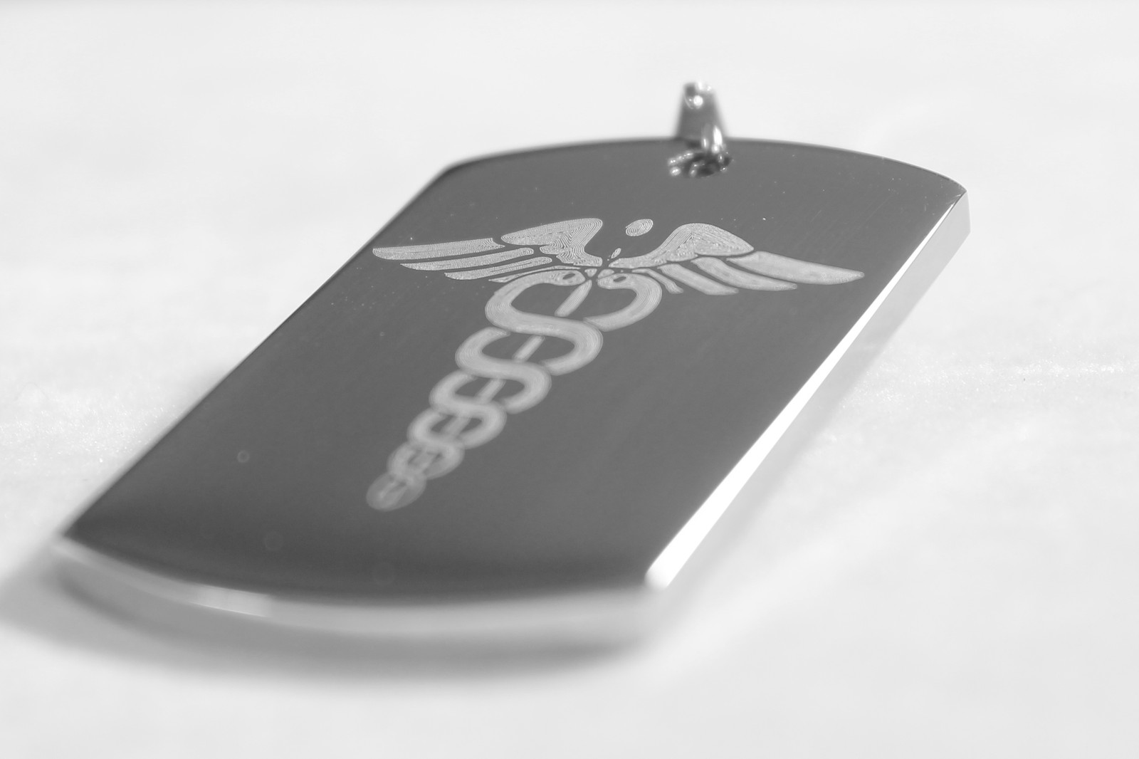 CADUCEUS MEDICAL INSIGNIA ENGRAVED SOLID STAINLESS STEEL DOG TAG NECKLACE