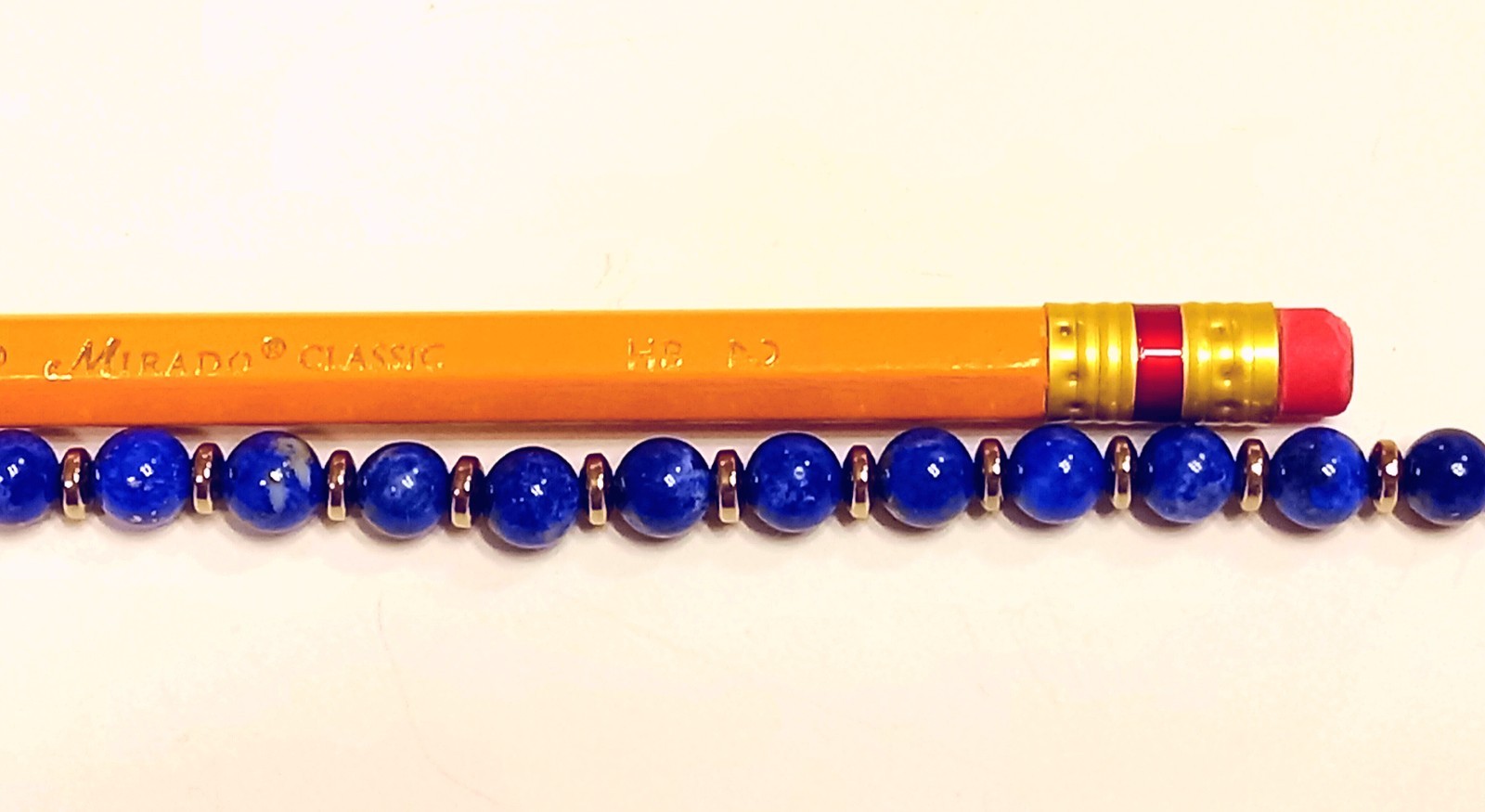 Ladies 6 mm LAPIS & Gold Disc Bracelet 14K GOLD Clasp Knotted CUSTOM LENGTH
