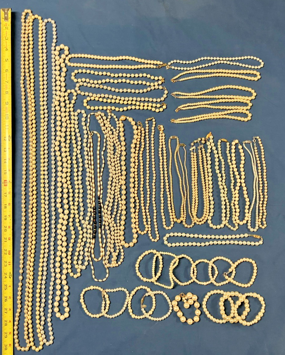 Clean Lot 30 Faux Cream White Pearl Necklaces 14 Bracelets 2lbs Wear Decor Craft