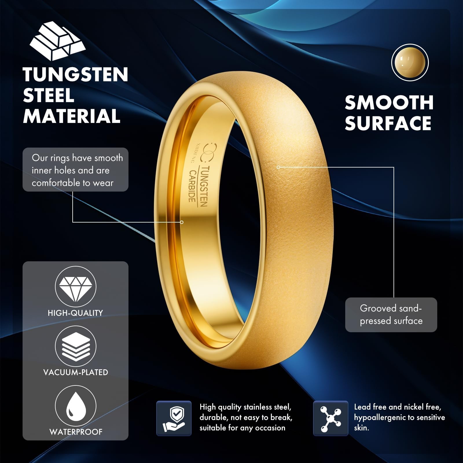 Men’s Tungsten Carbide Wedding Ring – 6mm/8mm Silver & Gold – Daily Wear, Sizes