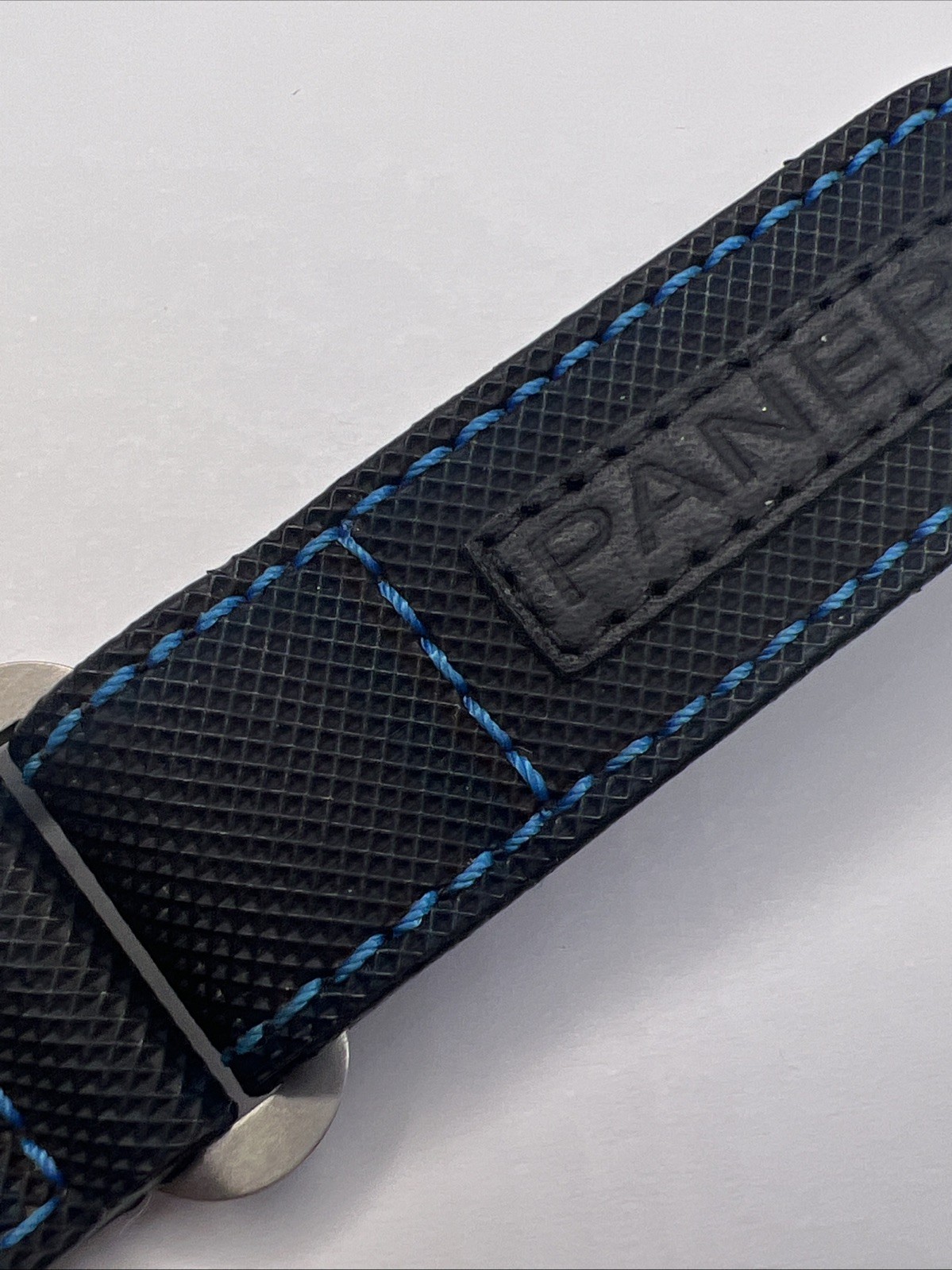 Panerai 22mm Black & Blue Nylon Rubber Diver Watch Strap Band Satin Steel Clasp