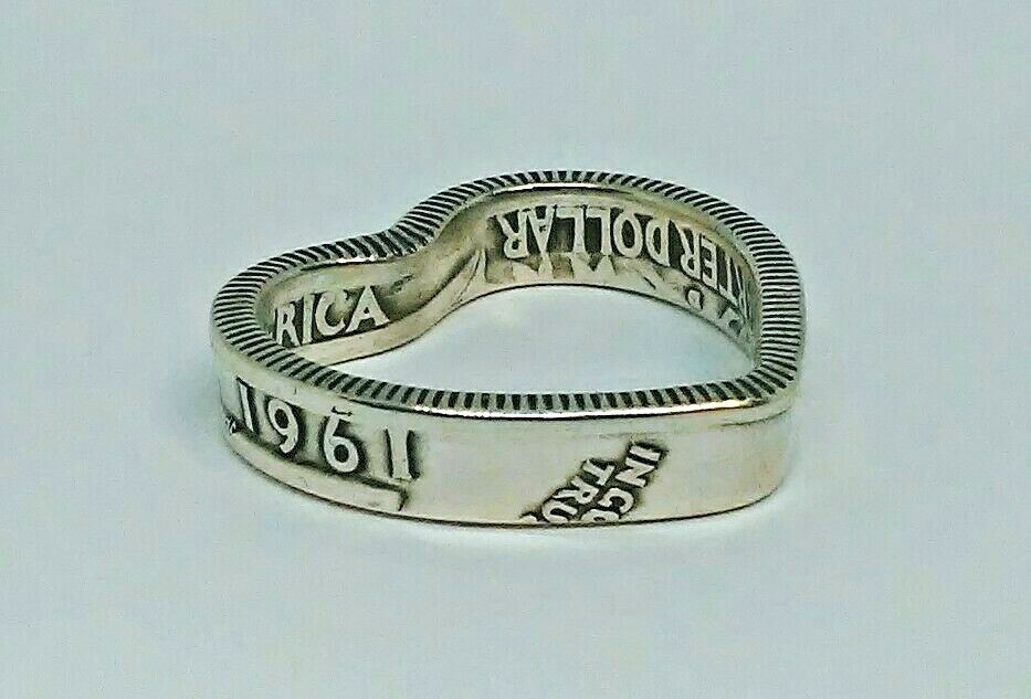 Heart Pendant made from US SILVER QUARTER coin ring 1940-1964 with chain