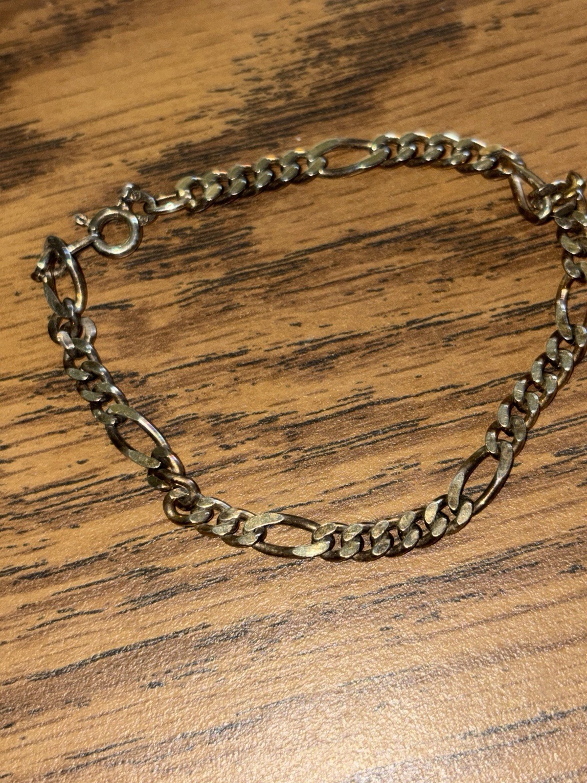 925 Sterling Italy Silver Figaro Flat Link 6.32g Bracelet 4mm- 7” Long