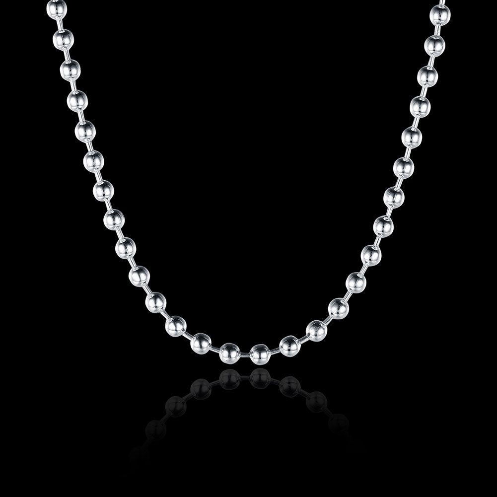 Mens Womens 925 Sterling Silver 2mm Thick Beads Ball Chain Neckllace 16-30 Inch