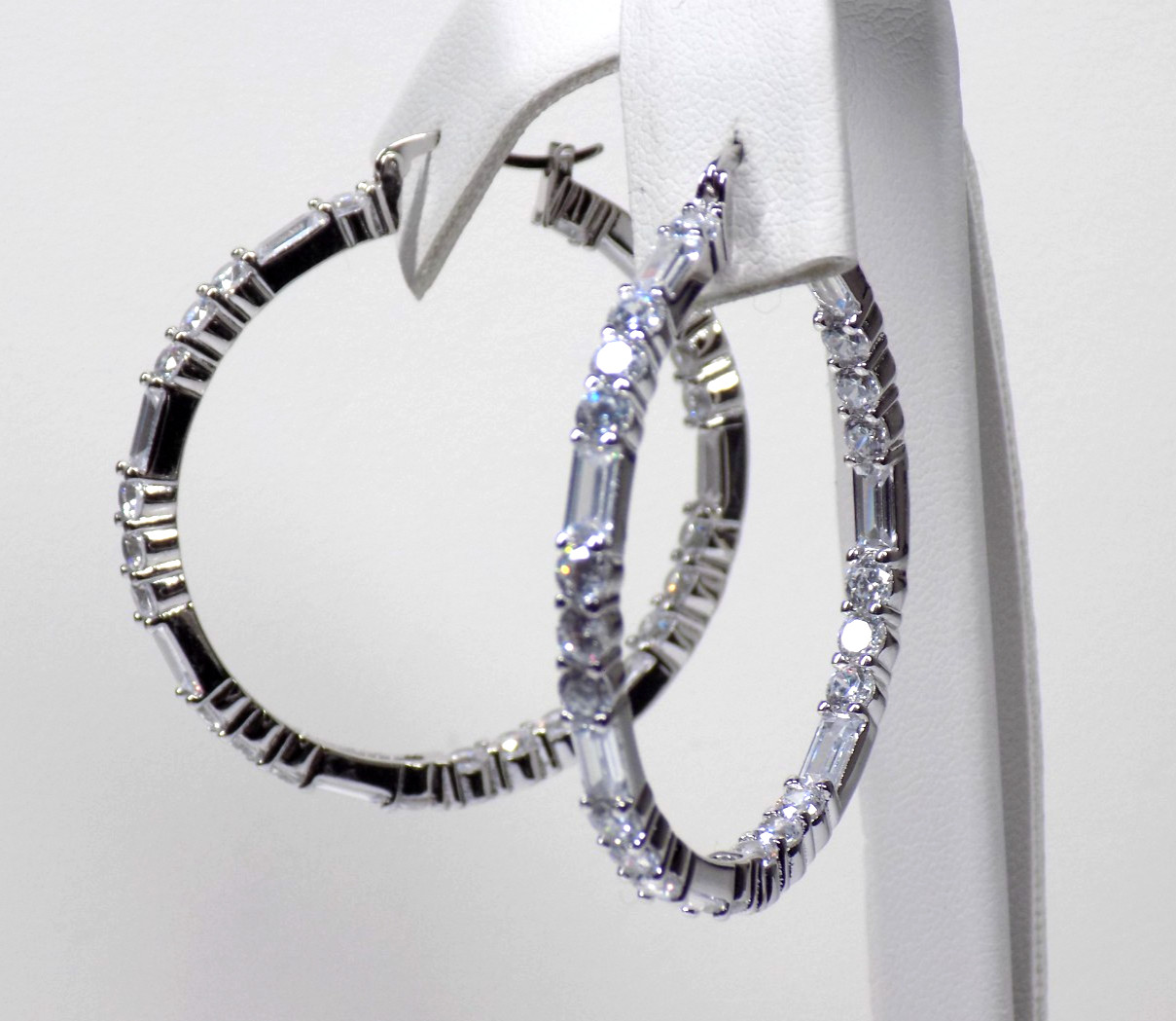 925 Sterling Silver Cubic Zirconia Hoop Earrings Inside Outside White Colorless