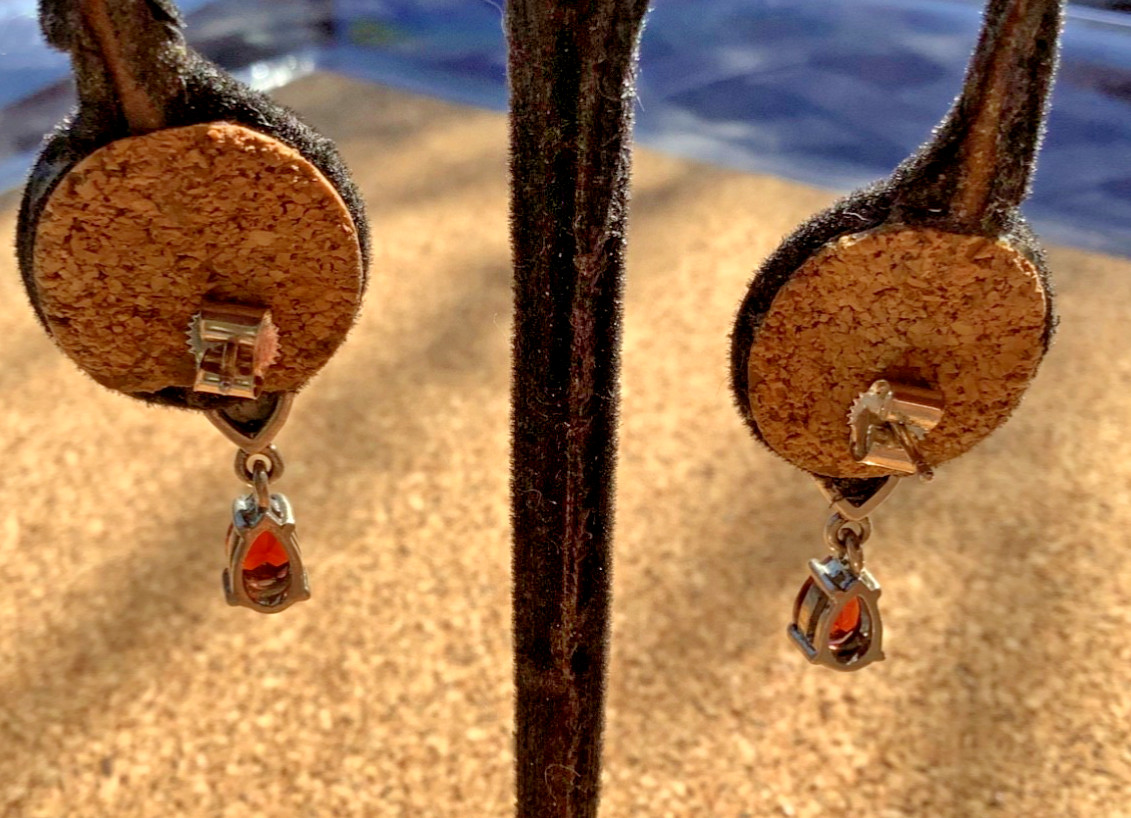 Designer Sterling Silver Marcasite & Garnet Dangle Drop Earrings Signed ACI
