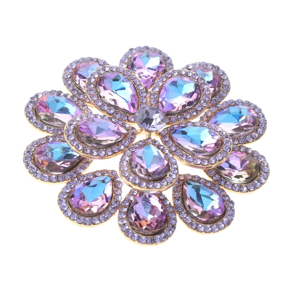 Gold Tone Alloy Metal Crystal Rhinestone Flower Brooch P1617-VL