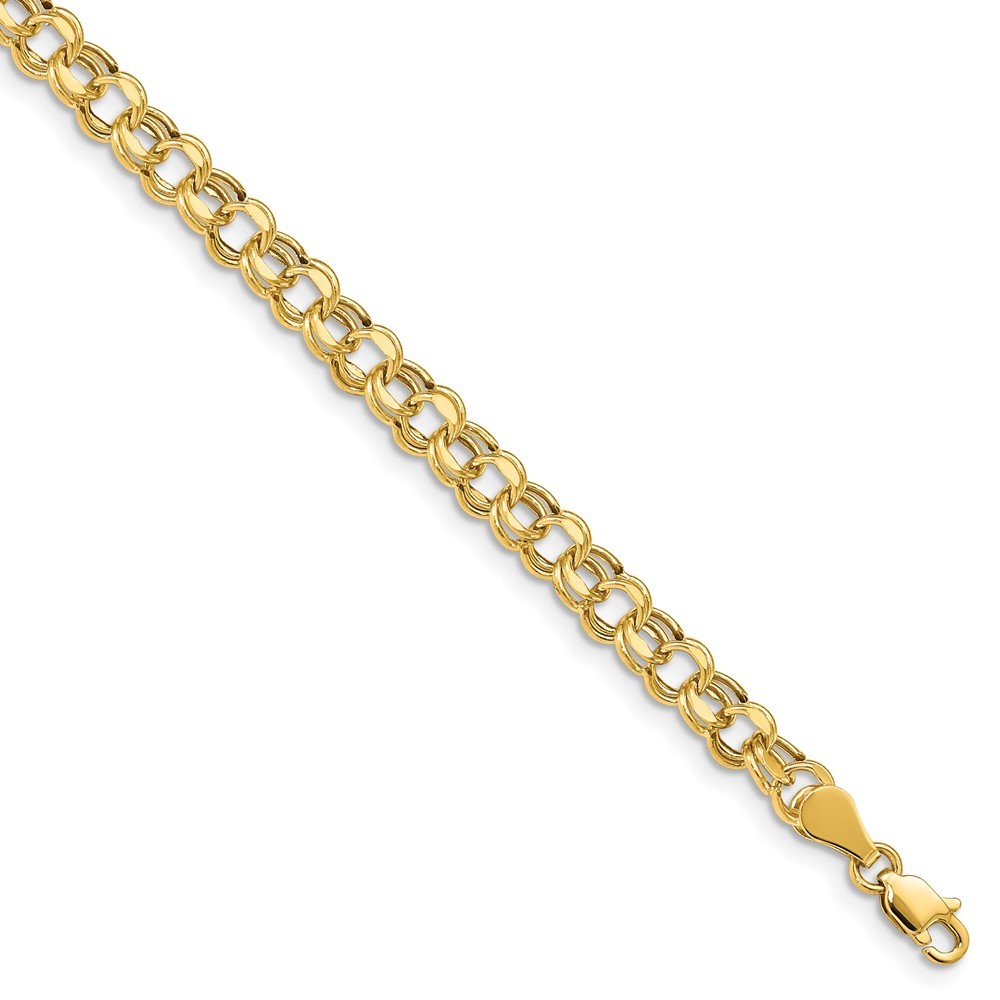 10k Yellow Gold Lite 5mm Diamond-cut Double Link Charm Bracelet 8.25″ 2.51gm