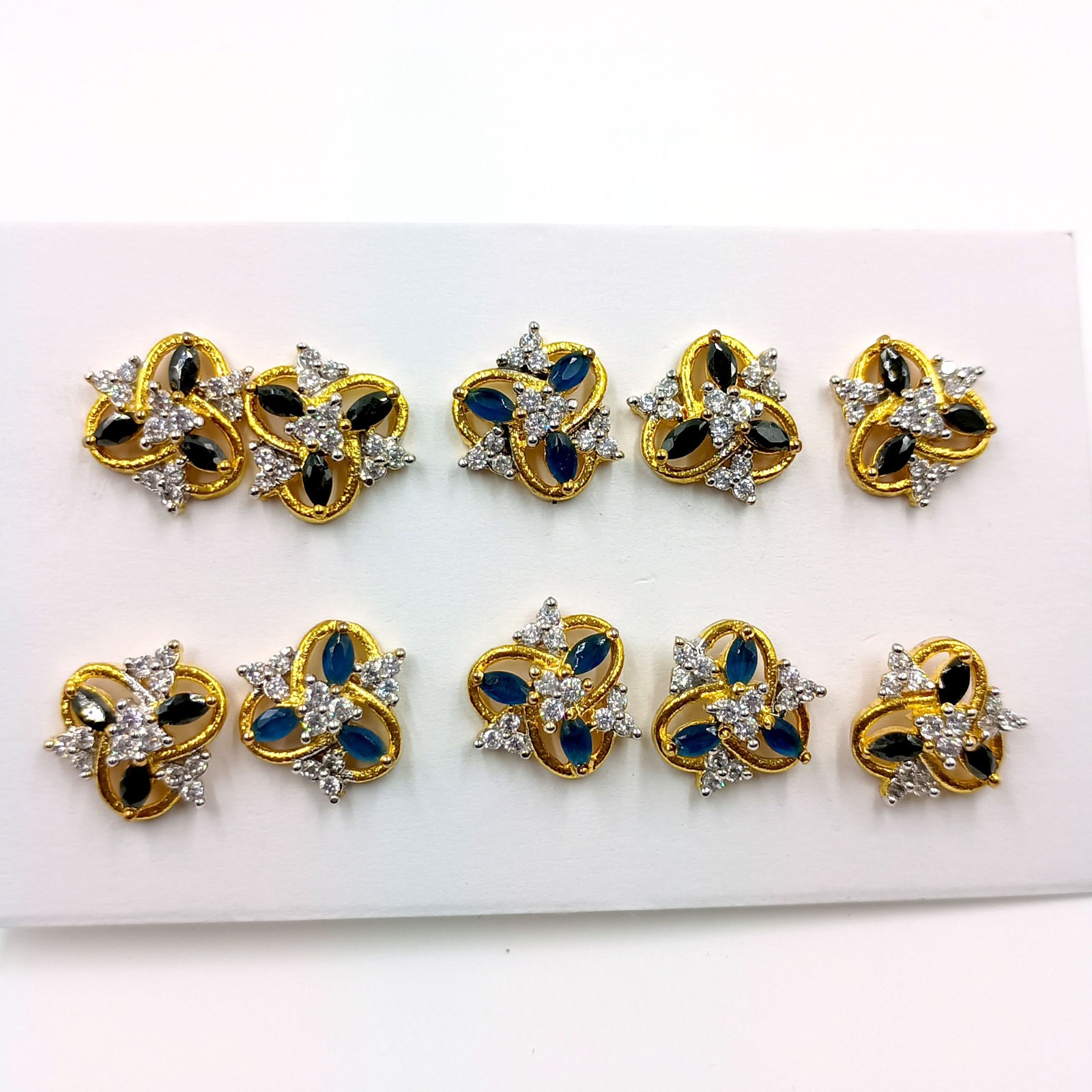 Elegant Sapphire CZ Stud Earrings 22k Gold Plated Handmade South Indian Style