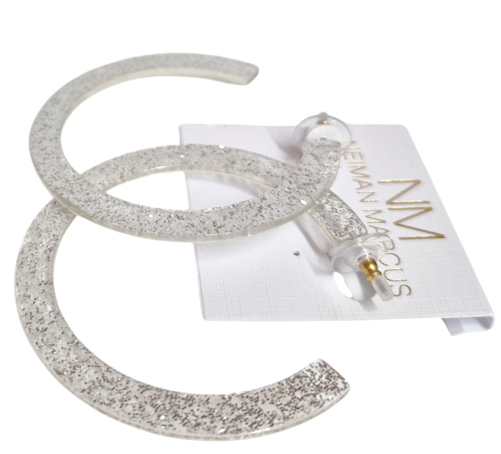 Stella & Ruby Glitter Resin Hoop Earring Silver Glitter Semi-Transparent NWT