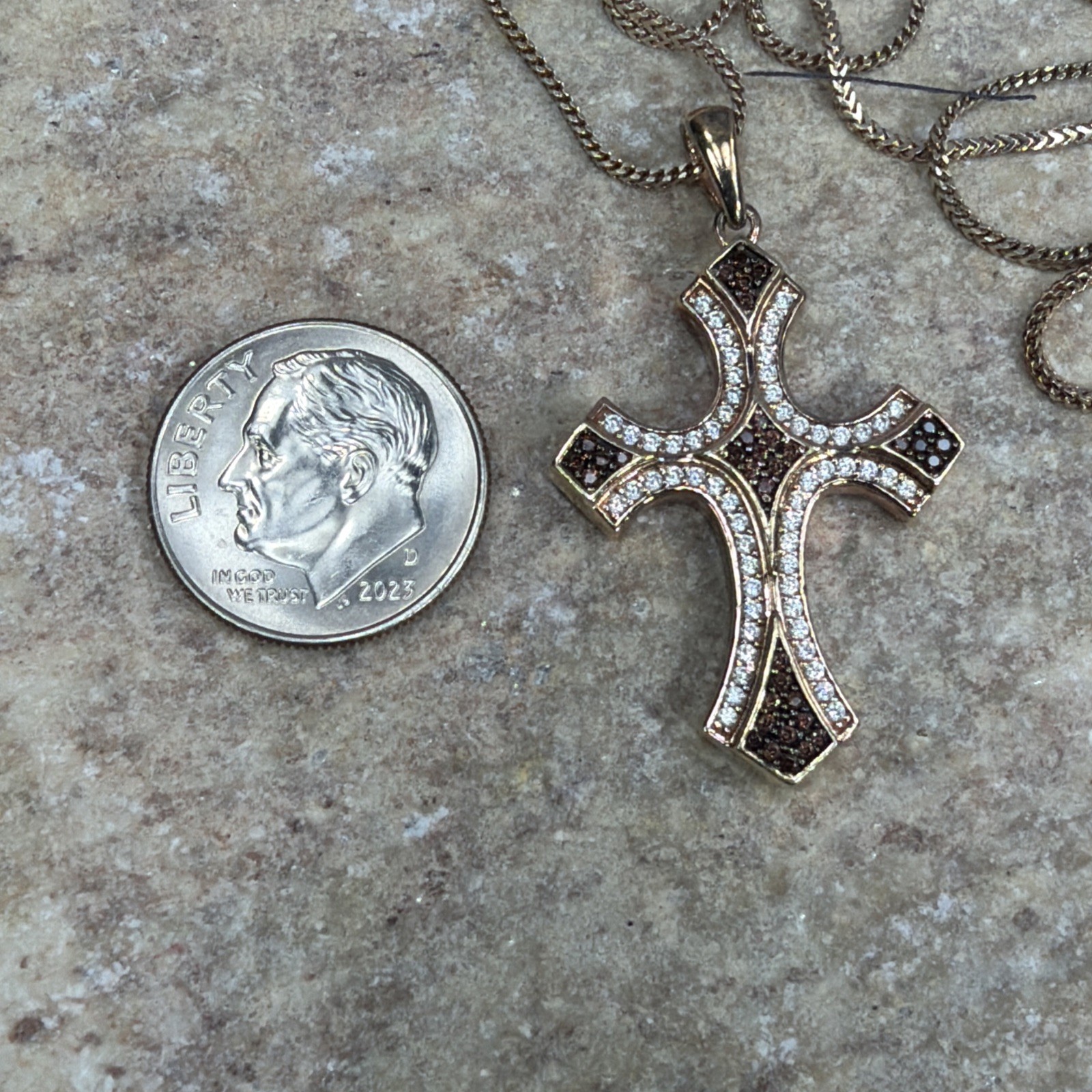 BBJ Sterling Silver Cross & Chain Rose gold CZ 925 BBJ Bangkok Ratnaraj Jewelers