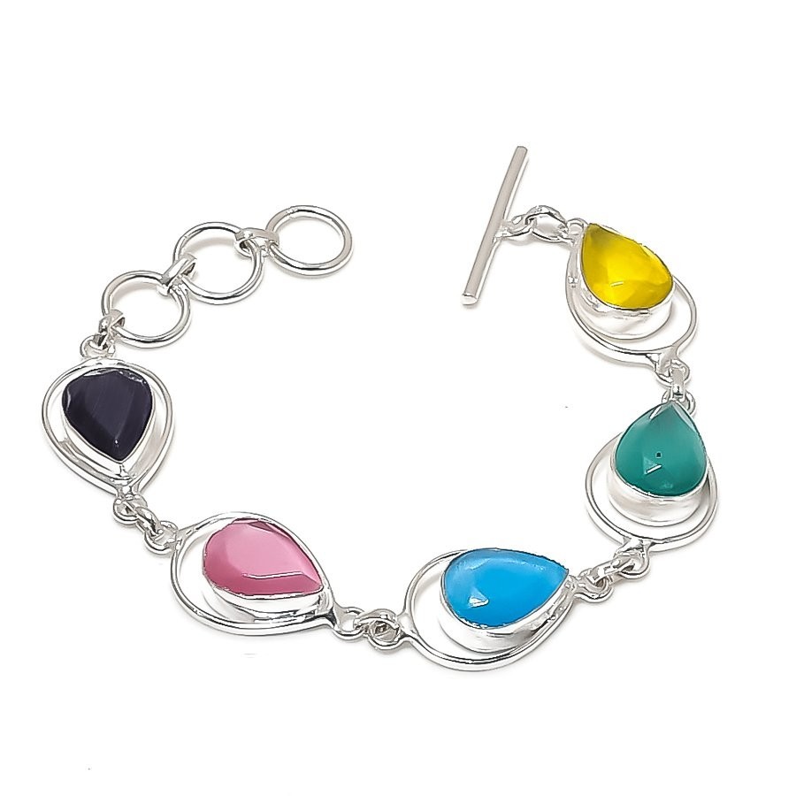 Multi Color Monalisa Gemstone 925 Sterling Silver Jewelry Bracelet Size 7-8″