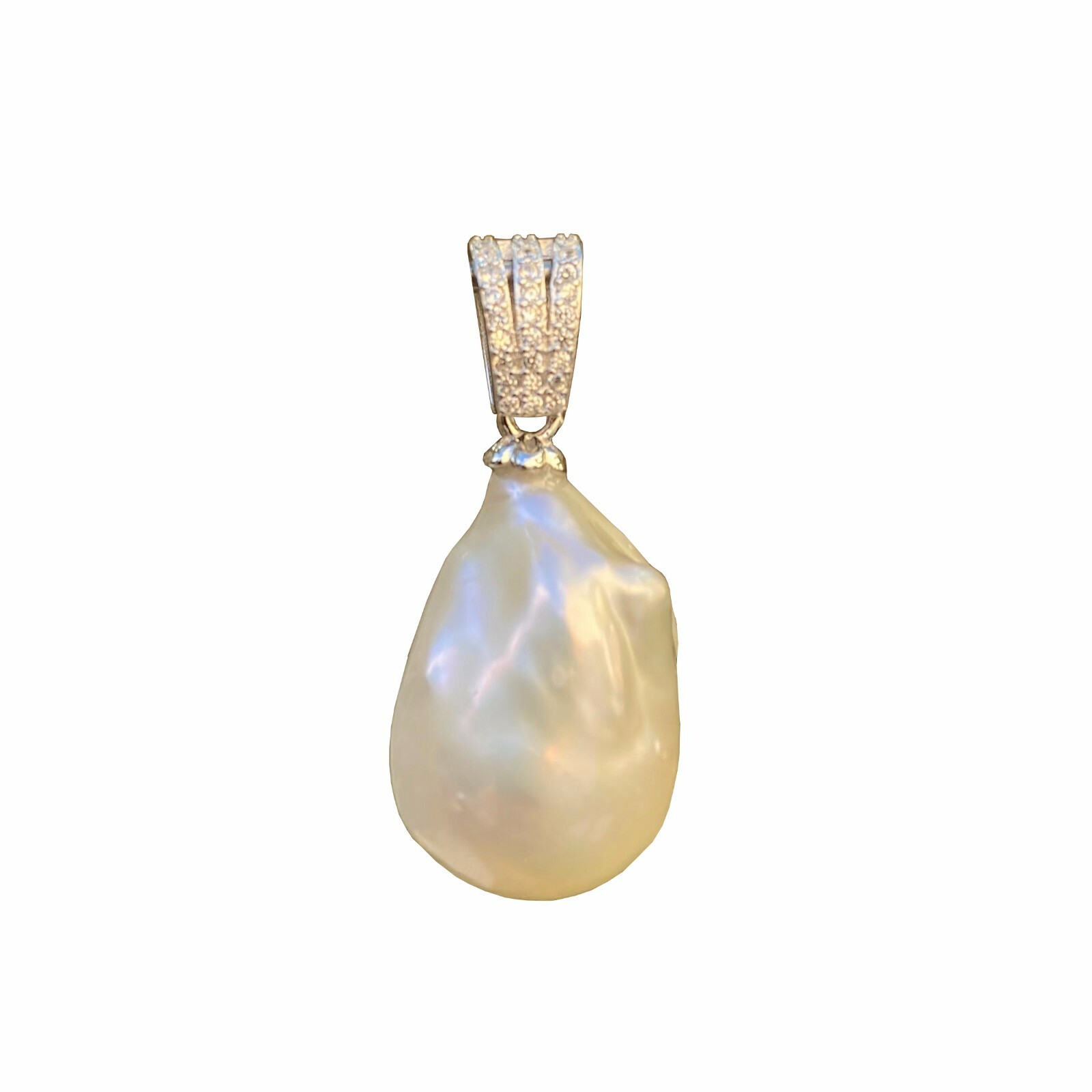24x16mm Baroque freshwater White Pearl high luster sterling silver Pendant TH111