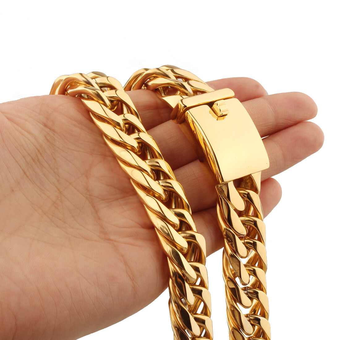 Men’s 13/16mm Gold Stainless Steel Curb Cuban Link Chain Necklace Gift 16″-40″
