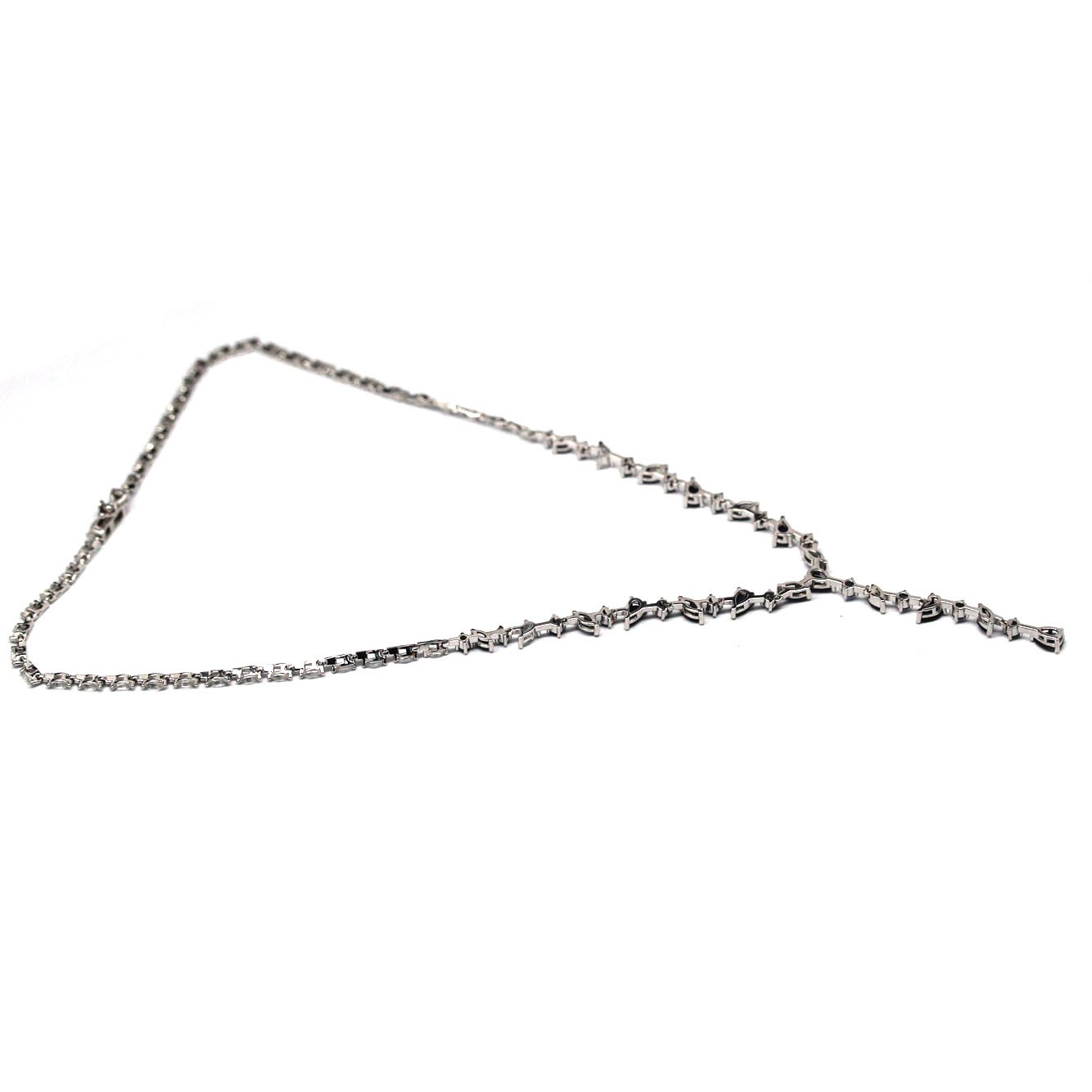 Thai Handmade 4 x 6 mm. Blue Sapphire White Zircon Necklace 17.0 In.