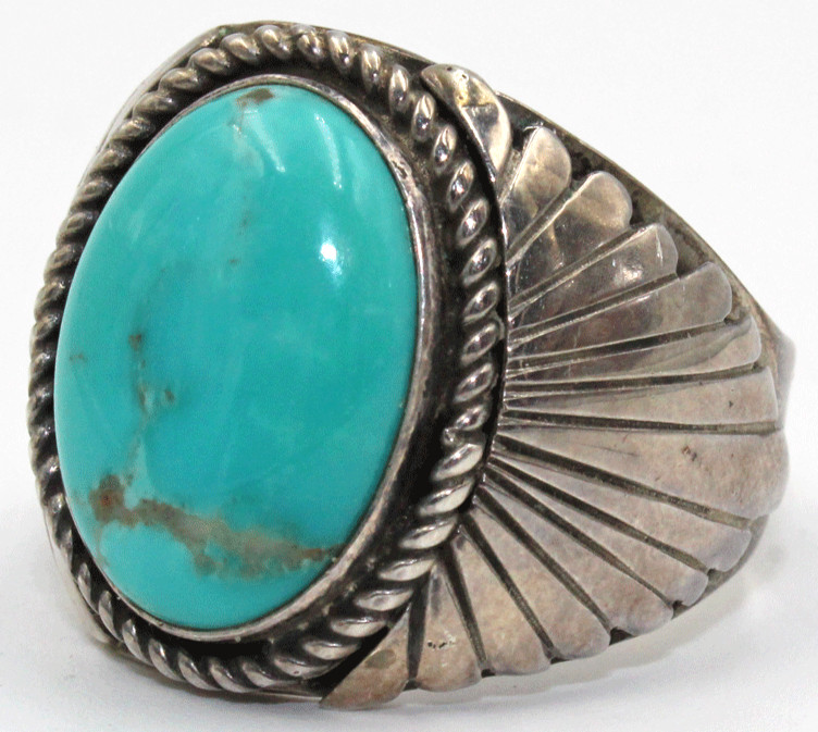 Native American Sterling Silver & Turquoise Signed M BIG Heavy Ring 14.9g Sz 12