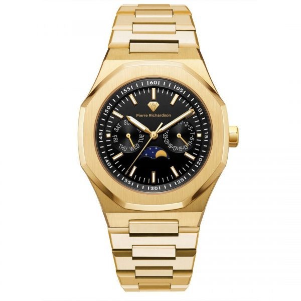 PIERRE RICHARDSON Men Watch Leather Black Silver Rose Gold St. Steel Waterproof