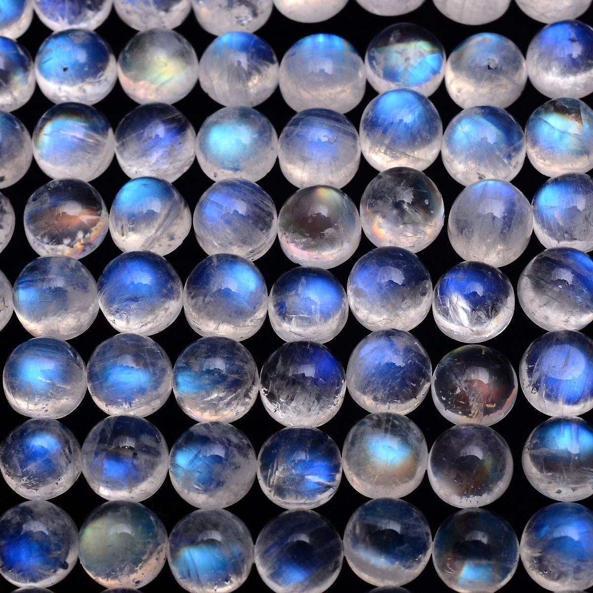 27 Pcs Natural Rainbow Moonstone 5mm Finest Quality Round Cabochon Gemstones Lot