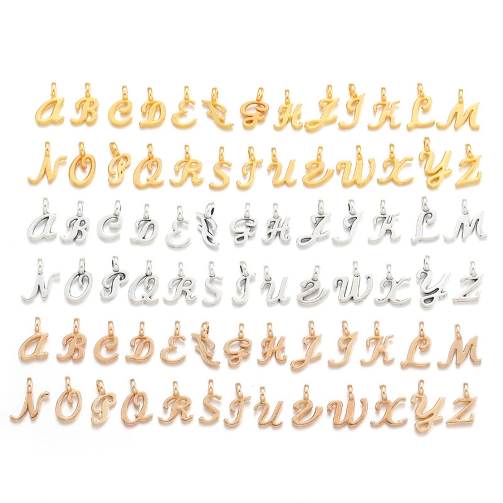 26/52pcs A-Z Mini Alphabet Charms – 10mm Silver Gold Alloy Letter Pendants DIY