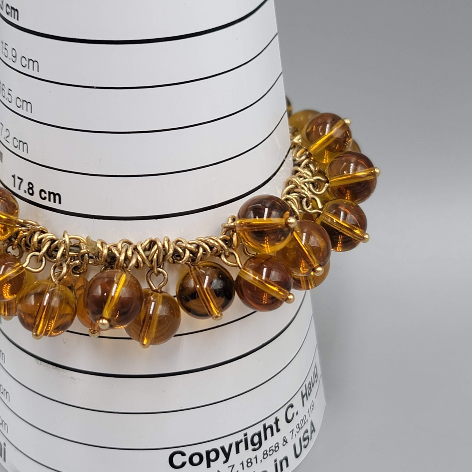 Brown Glass Bead Charm Bracelet Womens 7.25 In Gold Tone Chain Cluster Jewelry