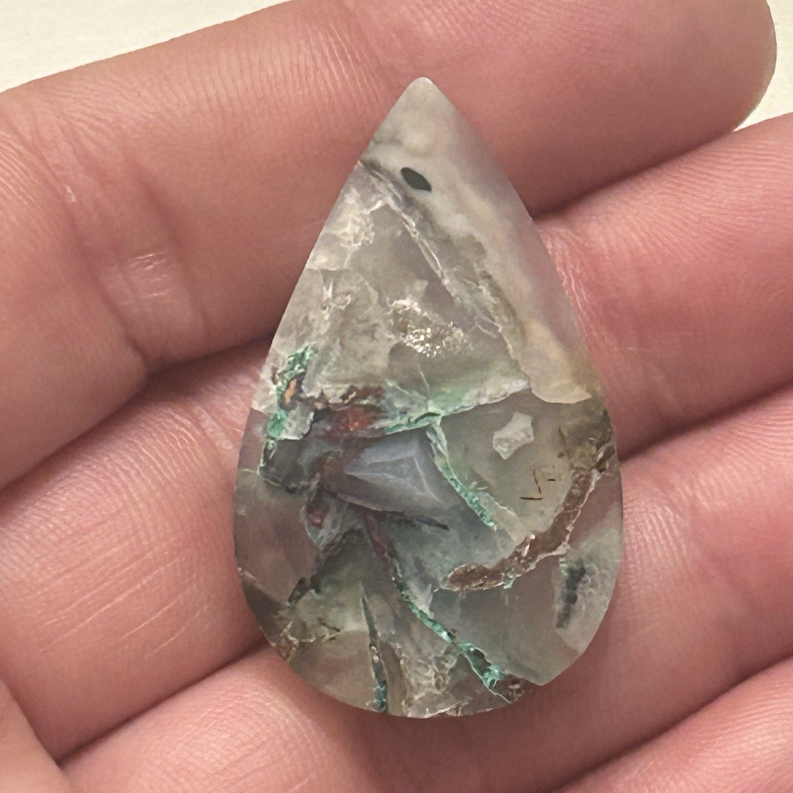 Chrysocolla & Native Copper in Chalcedony Cab. 35 MM