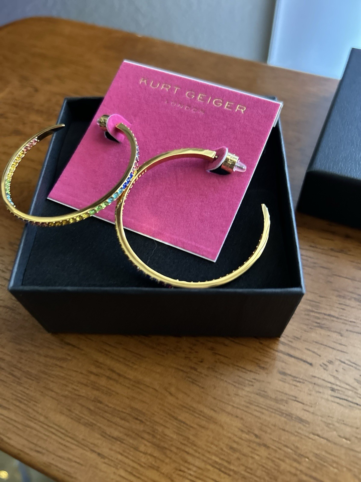 Kurt Geiger London Pavé Rainbow Hoop Earrings Gold Tone Multicolor Crystal