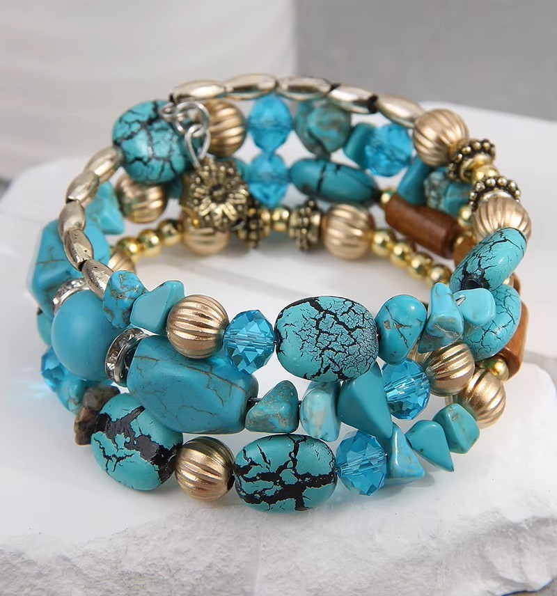 Bohemian Turquoise Color Multilayer Bangles Handmade Beaded Bracelet Jewelry