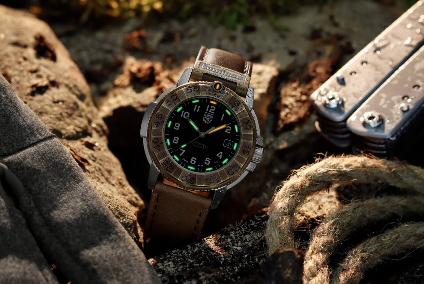 Luminox XL.1301.LG 43mm Swiss Quartz Adventure Leather Sapphire 200M Watch