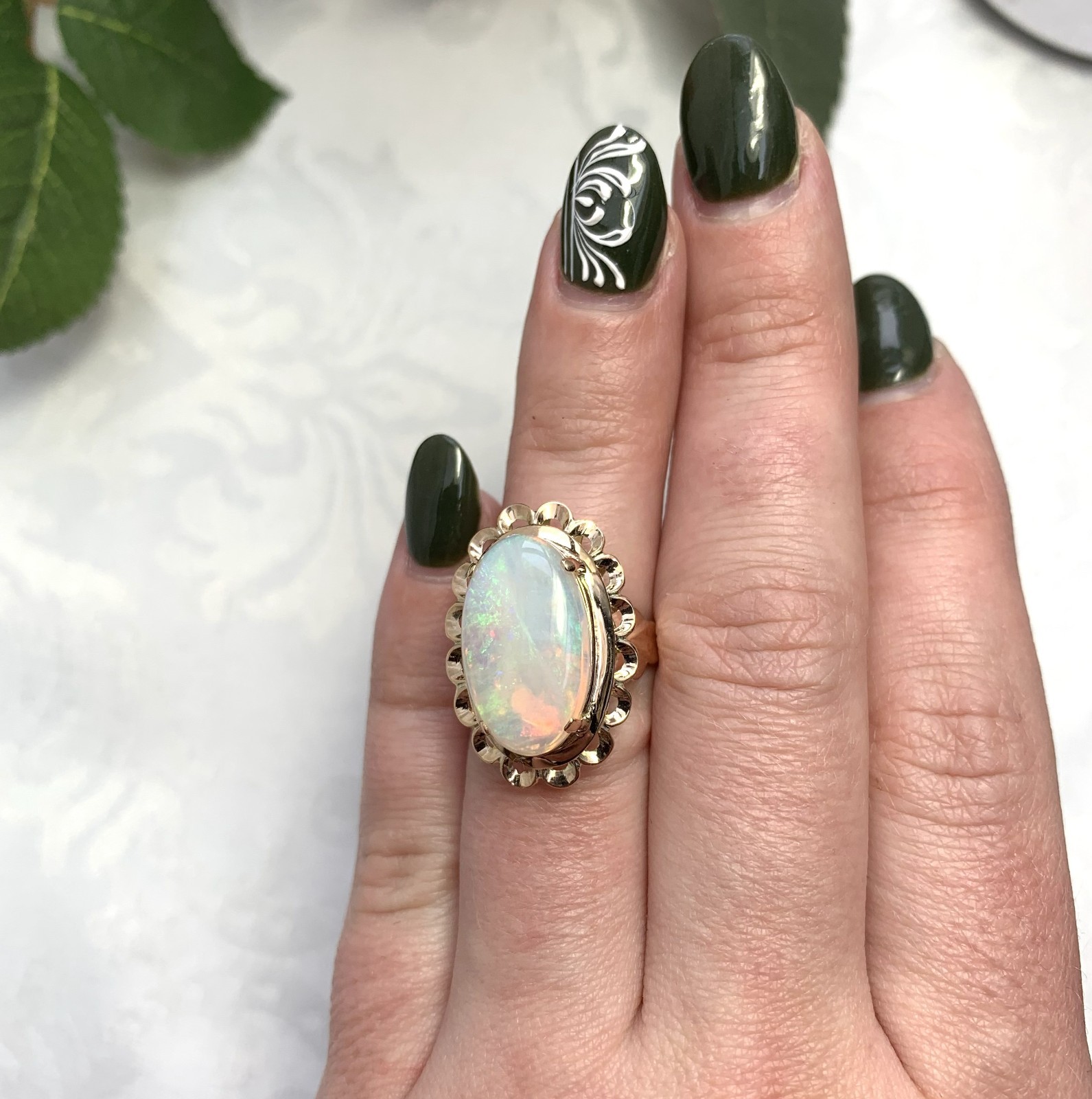 12k Yellow Gold 4.82 Carat Genuine Natural Australian Opal Ring 5.75 (#J7490)