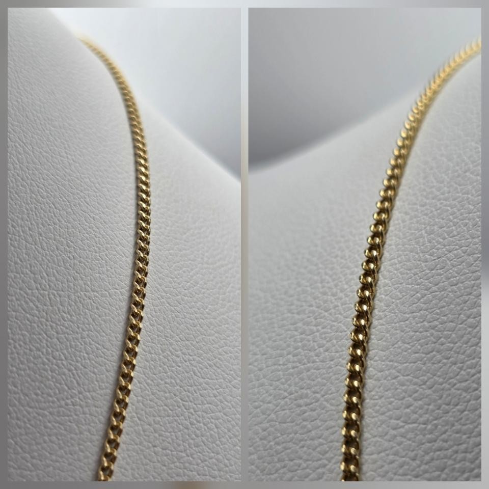 18″ 14K Yellow Gold 1.3mm Curb Link Chain Necklace w Spring Ring Clasp 1963PR
