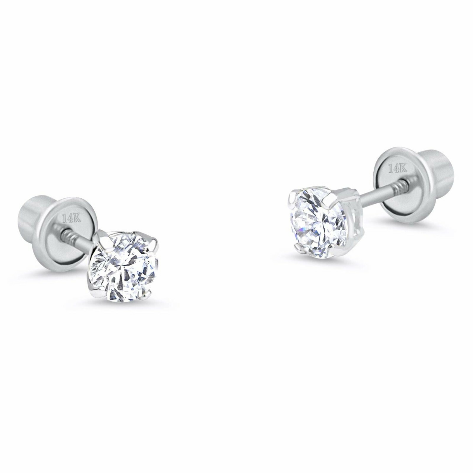 Genuine Diamond Stud Screw Back Earrings in 14k Solid White Gold