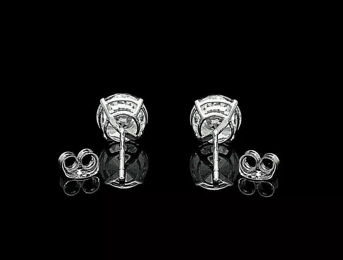 7.00 Ct Round Cut VVS1/D Lab Created Stud Earrings 14k White Gold 9mm Push Back