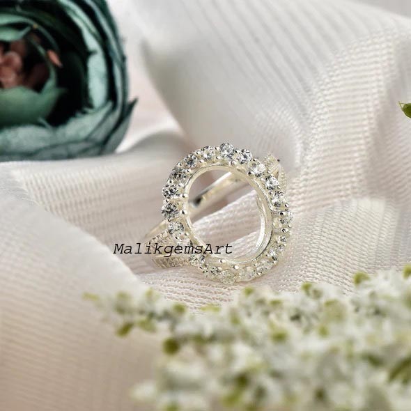 Oval Shape Semi Mount Ring 925 Sterling Silver CZ Setting Blank Stone Ring #554
